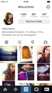 My own instagram page; lots of selfies, scenery and food.